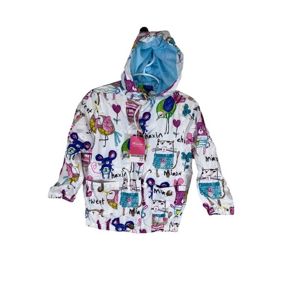 Haxin Cat Raincoat Jacket 2Y White Hoodie Preppy Modern Retro - Picture 1 of 16